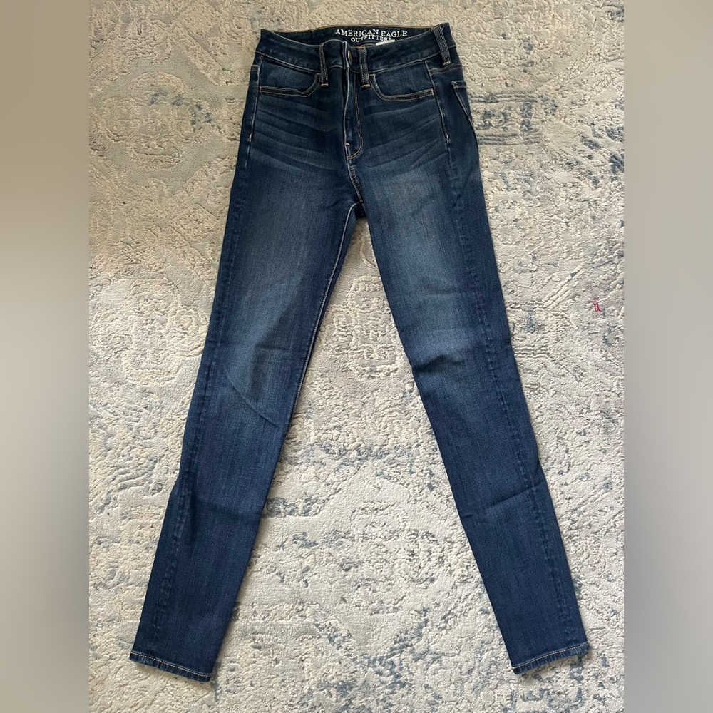 American Eagle 360 Super Stretch Hi-Rise Vintage Wash Blue Jeggings - Size 00R